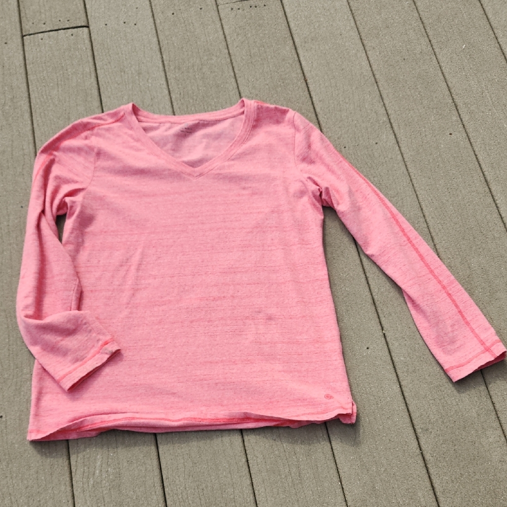 (L) T by Talbots Coral HeatheredV-Neck Long Sleeve Top Soft Functional Layering
